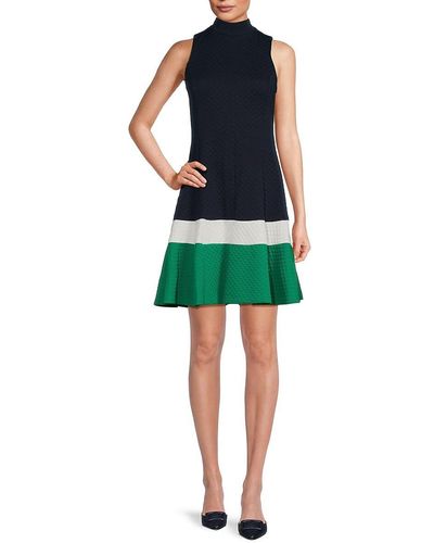 Eliza J Mockneck Fit & Flare Dress - Green
