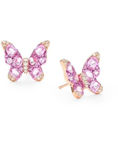 Effy 14k Rose Gold, Pink Sapphire & Diamond Butterfly Earrings