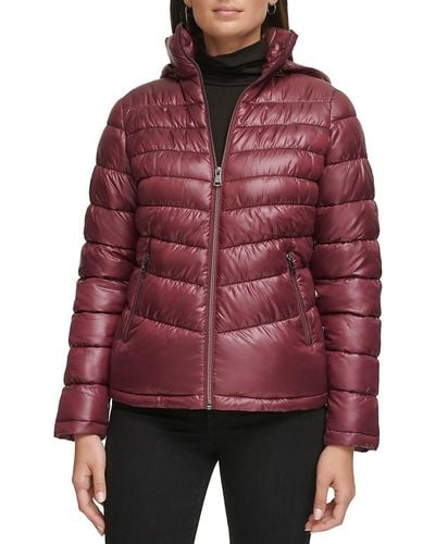 Kenneth Cole Short Zip Puffer Coat - Red