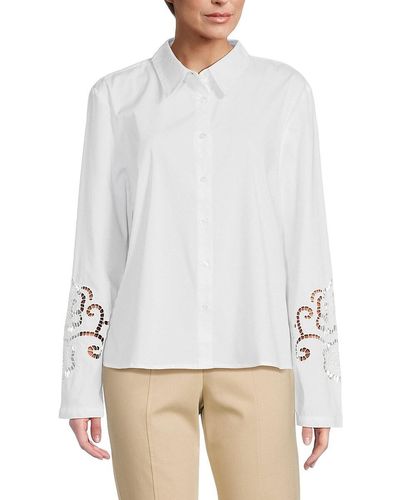 Saks Fifth Avenue Ladder Lace Button Down Shirt - White