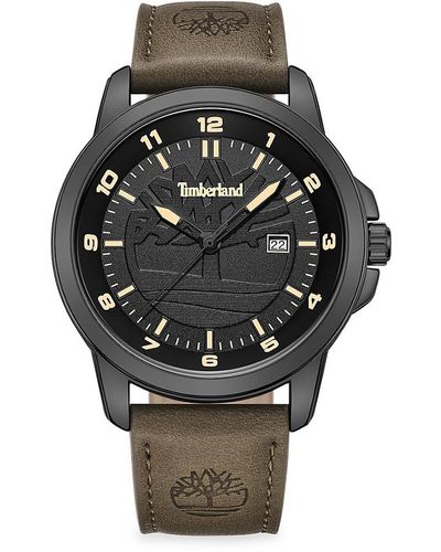 Timberland Classic 44mm Metal & Leather Strap Watch - Gray