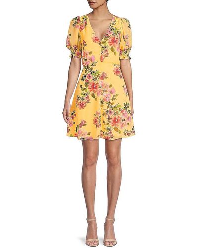 Vince Camuto Floral-Print Mini Dress - Yellow