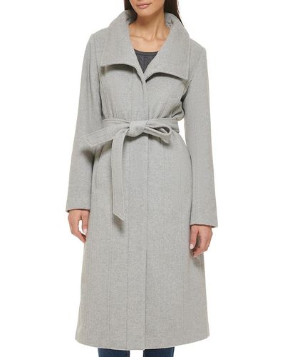 Cole Haan Wool Blend Zip Up Coat - Grey