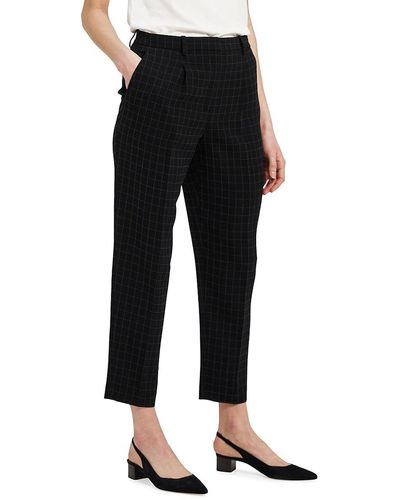 Theory Chequered Pleated Crop Trousers - Black