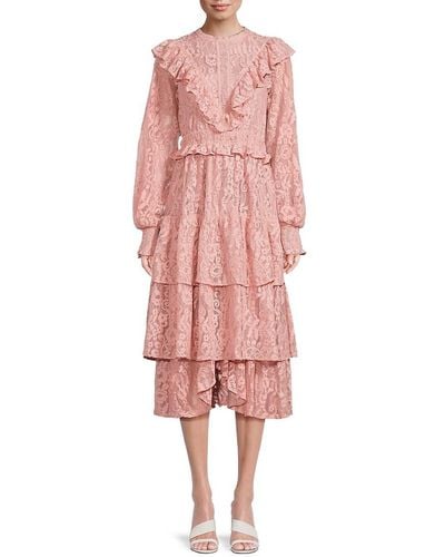 Rachel Parcell Ruffle Tiered Lace Midi Dress - Pink
