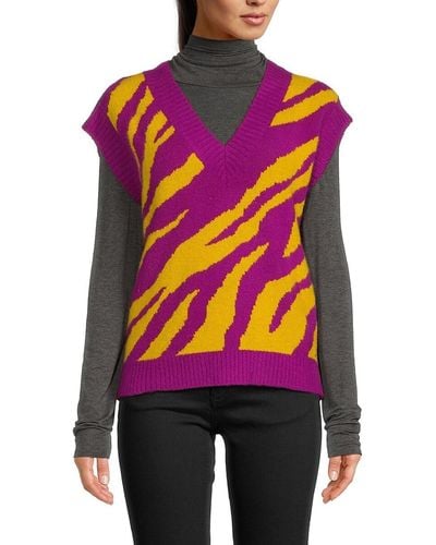 Grey Lab Zebra Print Sweater Vest - Pink