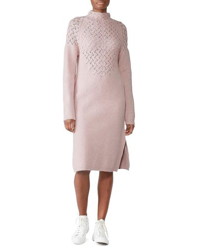 Elliatt Open Knit Mockneck Sweater Dress - Pink