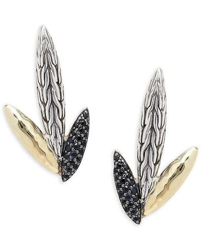 John Hardy Sterling Silver, 18k Yellow Gold, Treated Black Sapphire & Black Spinel Earrings - White