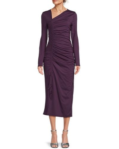 Rachel Parcell Asymmetric Ruched Midi Dress - Purple