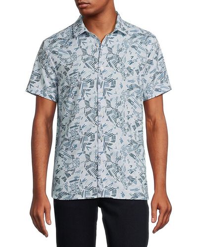 Perry Ellis Short Sleeve Abstract Button Down Shirt - Blue