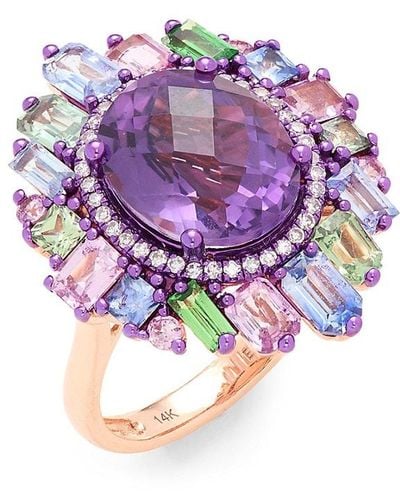 Effy 14k Rose Gold, Multi Colour Sapphire, Amethyst & Diamond Ring - Purple