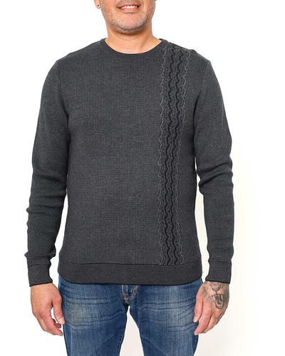 VELLAPAIS Zigzag Crewneck Sweater - Gray
