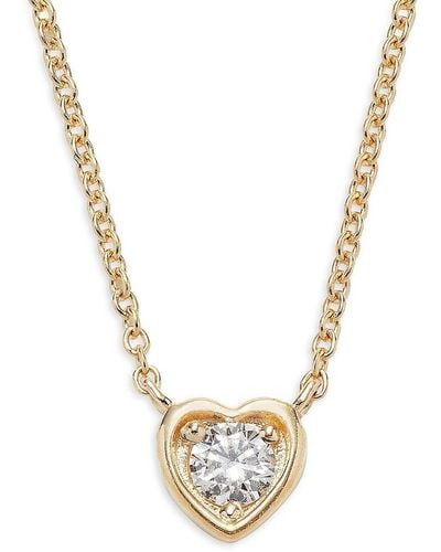 Saks Fifth Avenue 14k Yellow Gold & 0.13 Tcw Diamond Heart Pendant Necklace/17" - Metallic