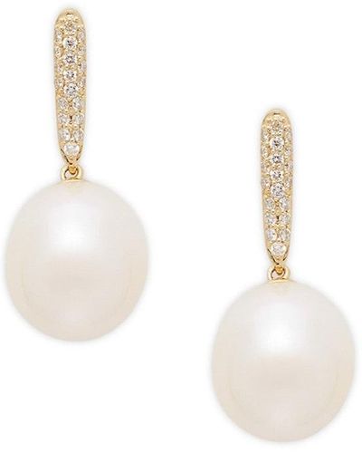 Effy 14k Yellow Gold, 10mm Freshwater Pearl & Diamond Drop Earrings - White