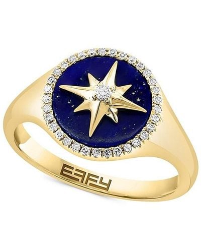 Effy 14k Yellow Gold, Lapis & Diamond Ring - Blue
