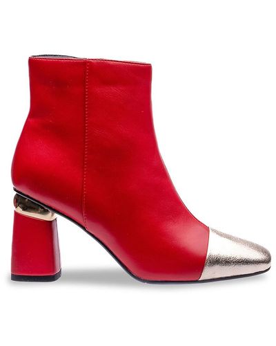 Lady Couture Italy Block Heel Cap Toe Ankle Boots - Red