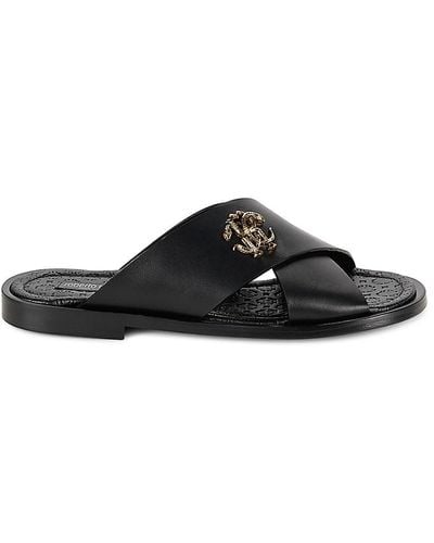 Roberto Cavalli Leather Criss Cross Sandals - Black