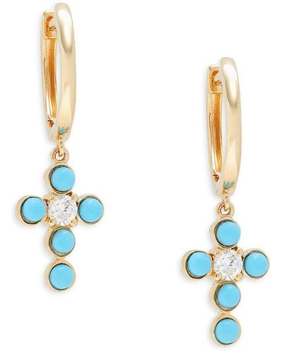 Saks Fifth Avenue 14k Yellow Gold, Turquoise & Diamond Cross Dangle Earrings - White