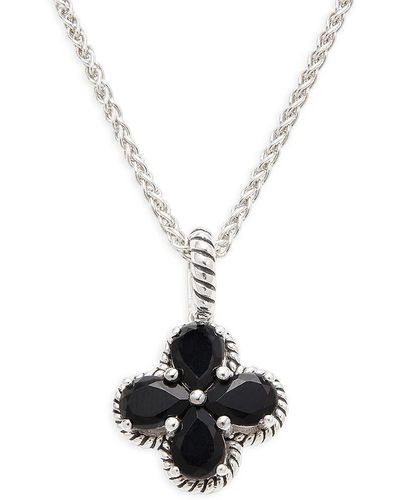 Effy ENY Sterling Silver & Onyx Clover Pendant Necklace - White