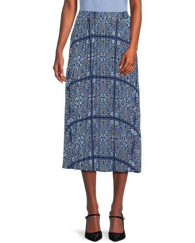 Saks Fifth Avenue Print Plissé Midi Skirt - Blue