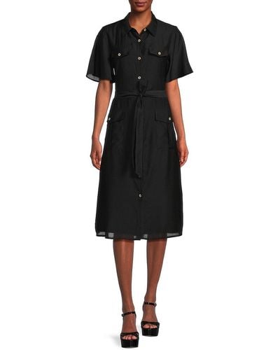 Saks Fifth Avenue Belted Knee Length Shirtdress - Black