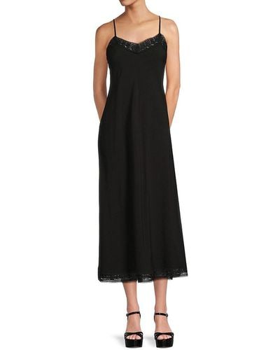 Saks Fifth Avenue Lace Trim Sleeveless Midi Dress - Black