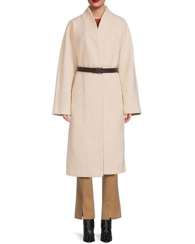 Calvin Klein Faux Fur Belted Longline Coat - Natural