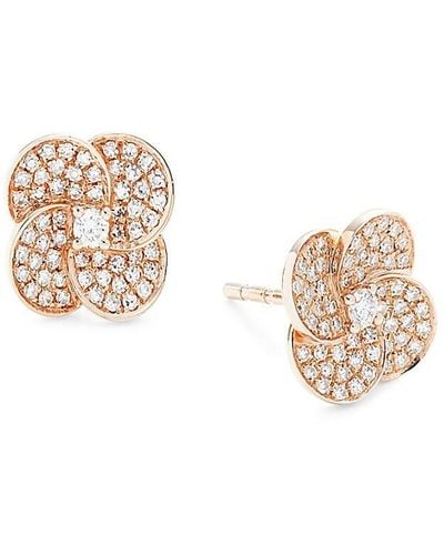 EF Collection 14K Rose & 0.31 Tcw Diamond Petal Stud Earrings - White