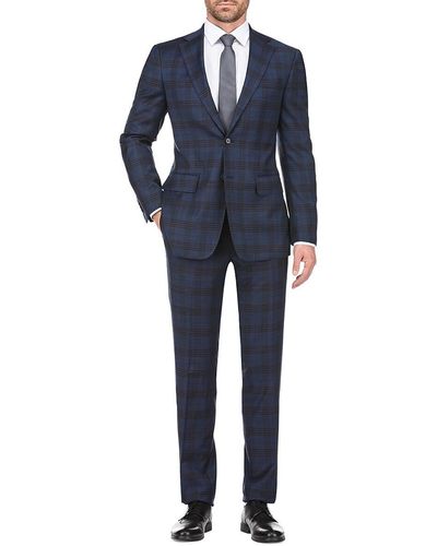 English Laundry Two Button Plaid Wool Blend Suit - Blue