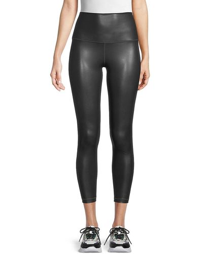 90 Degrees Faux Leather Cropped Leggings - Black