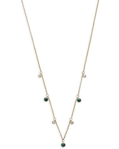 Saks Fifth Avenue Saks Fifth Avenue 14k Yellow Gold, Turquoise & Diamond Charm Station Necklace - Metallic