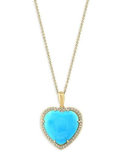 Effy 14k Yellow Gold, Turquoise & Diamond Heart Pendant Necklace - Blue
