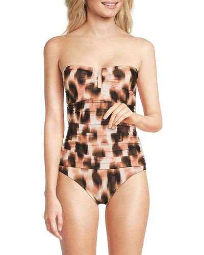 DKNY Bandeau Ruched One Piece Swimsuit - Natural