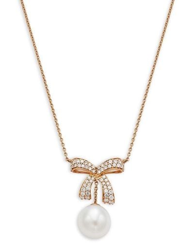 Hueb Romance 18k Rose Gold, 11mm Round Pearl & Diamond Bow Necklace - Metallic