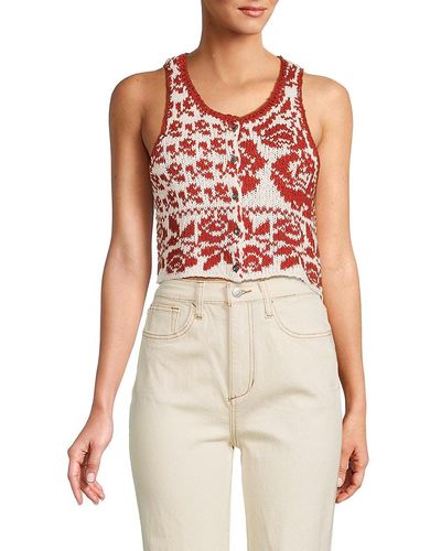 Free People Rosie Button Front Knit Crop Top - Red