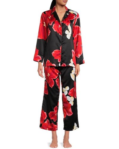 Natori 2-piece Print Satin Pyjama Set - Red