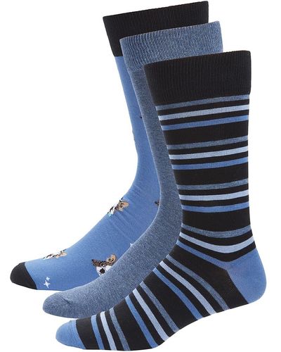 Robert Graham 3-pack Assorted Bulldog Crew Socks - Blue