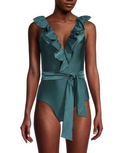 PATBO Plunge Ruffled One-piece Swimsuit - Blue