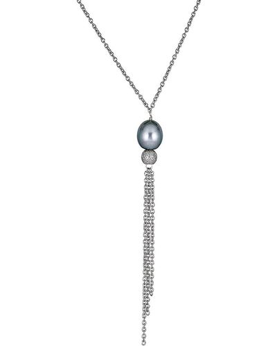 Belpearl Sterling Silver & 11mm Grey Natural Tahitian Pearl Y Necklace - White