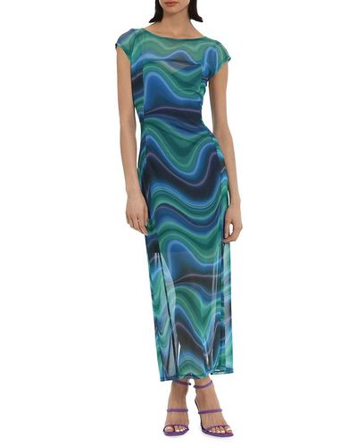 Donna Morgan Abstract Swirl Mesh Maxi Dress - Blue