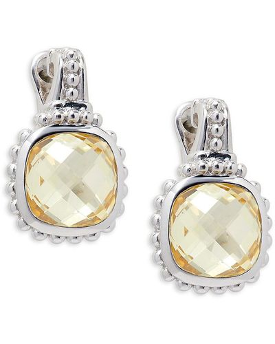 Judith Ripka Classic Rhodium Plated Silver, Amethyst & Canary Yellow Cubic Zirconia Earrings - Metallic