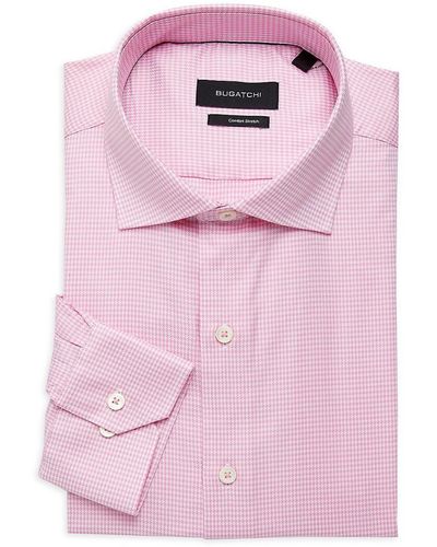 Bugatchi Slim Fit Houndstooth Dress Shirt - Pink