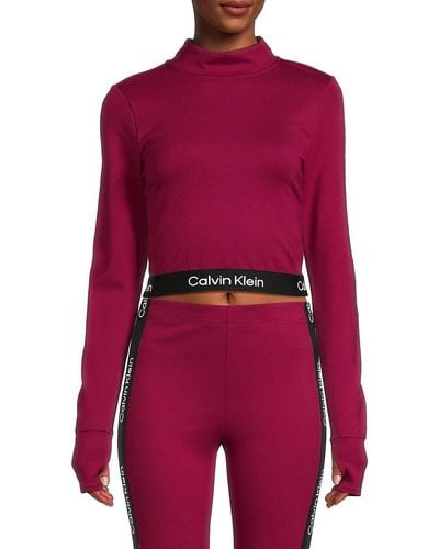 Calvin Klein Logo Mockneck Cropped Sweatshirt - Red