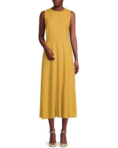 Theory Solid Linen Blend Midi Dress - Yellow