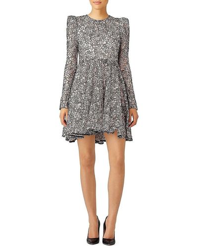 MILLY Aria Puff Sleeve Lace Dress - Gray