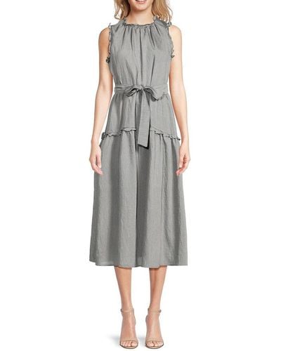 DKNY Textured Ruffle Midi Dress - Gray
