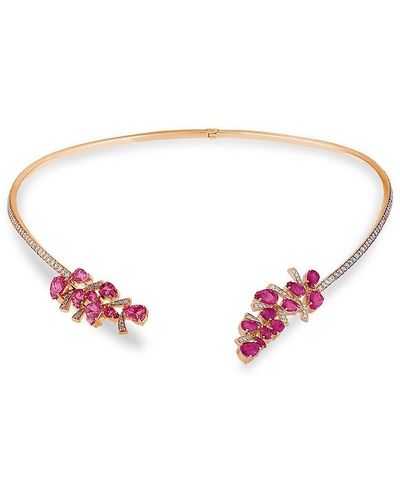 Hueb Botanica 18k Rose Gold, Pink Sapphire & 1.28 Tcw Diamond Necklace - White