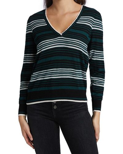 Veronica Beard Rosalin Striped V-Neck Sweater - Black