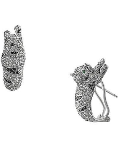 CZ by Kenneth Jay Lane Look Of Real Rhodium Plated Brass & Cubic Zirconia Panther Earrings - Multicolor