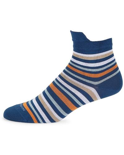 Marcoliani Striped Cotton Blend Invisible Socks - Blue